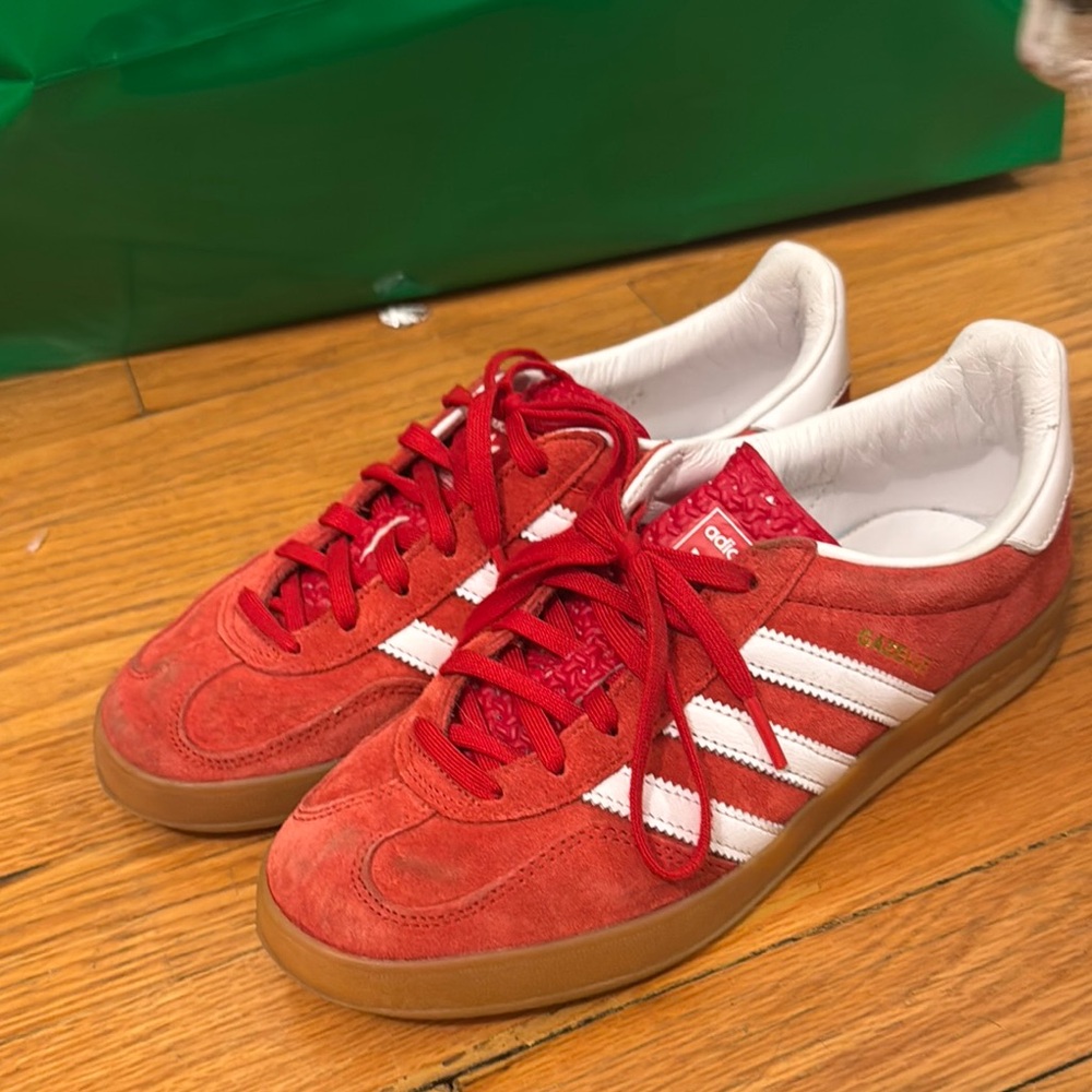 Adidas Red and White Suede Sneakers